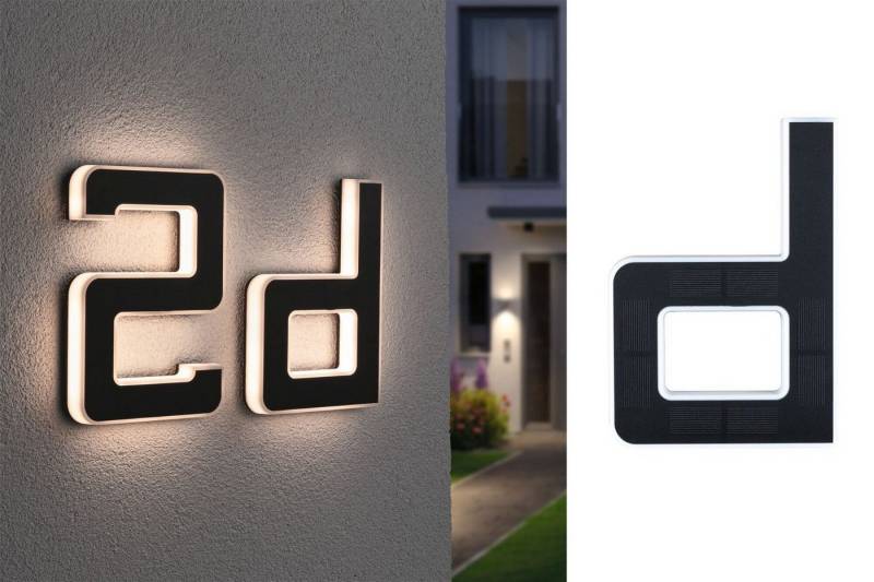 Paulmann LED Außen-Wandleuchte Solar Hausnummer, LED fest integriert, Warmweiß, LED-Modul, Hausnummern, Buchstaben wählbar, Akku wechselbar von Paulmann
