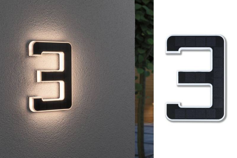 Paulmann LED Außen-Wandleuchte Solar Hausnummer, LED fest integriert, Warmweiß, LED-Modul, Hausnummern, Buchstaben wählbar, Akku wechselbar von Paulmann