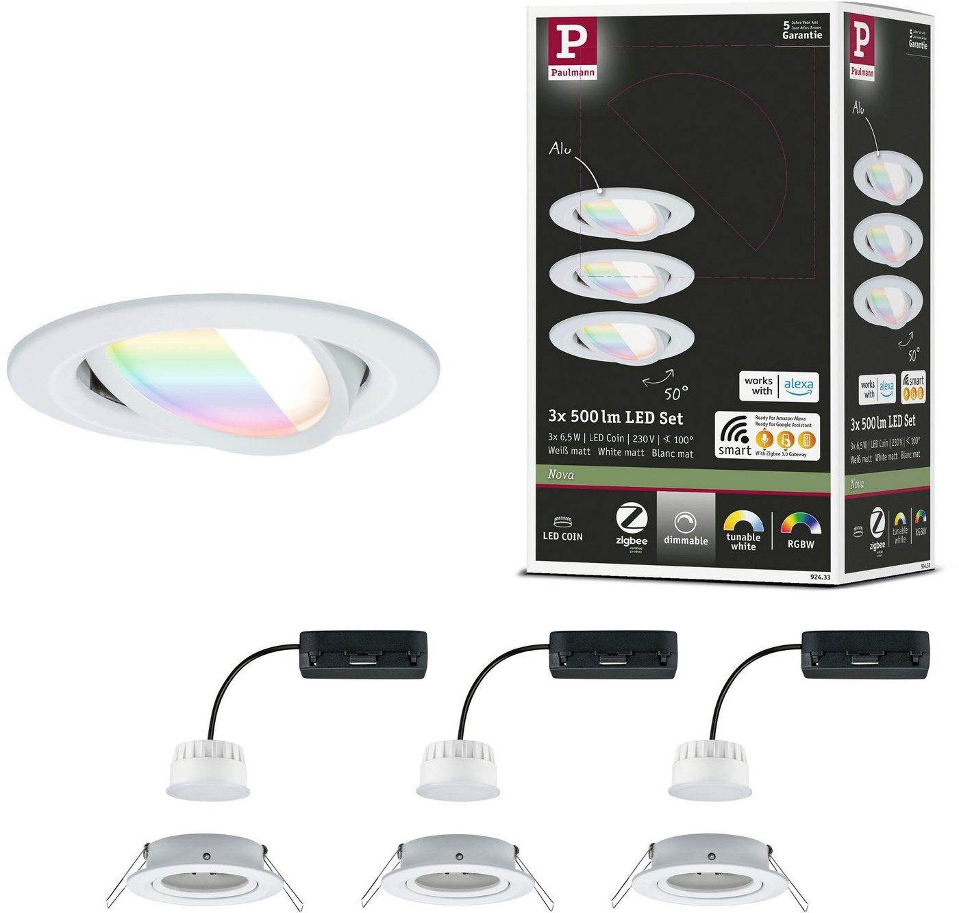 Paulmann LED Einbauleuchte LED Einbauleuchte Nova Coin rund 84mm 50°, LED fest integriert, Tageslichtweiß, Memoryfunktion, Farbwechsler, Farbsteuerung, Dimmer, Smart Home Paulmann LED Einbauleuchte LED Einbauleuchte Nova Coin rund 84mm 50°, LED fest integriert, Tageslichtweiß, Memoryfunktion, Farbwechsler, Farbsteuerung, Dimmer, Smart Home von Paulmann