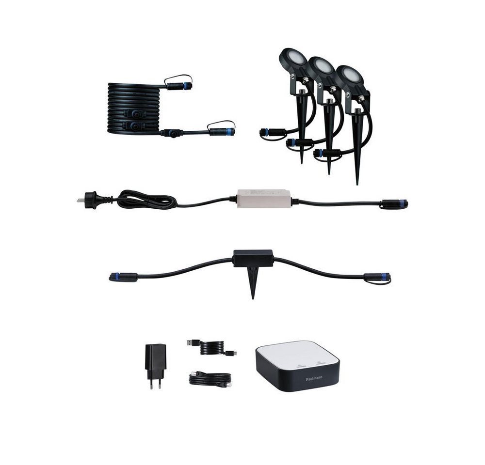 Paulmann LED Gartenstrahler Smartes Zigbee 3.0 Plug & Shine LED Starter Set Sting in Schwarz 3x, keine Angabe, Leuchtmittel enthalten: Ja, fest verbaut, LED, warmweiss, Außenstrahler von Paulmann