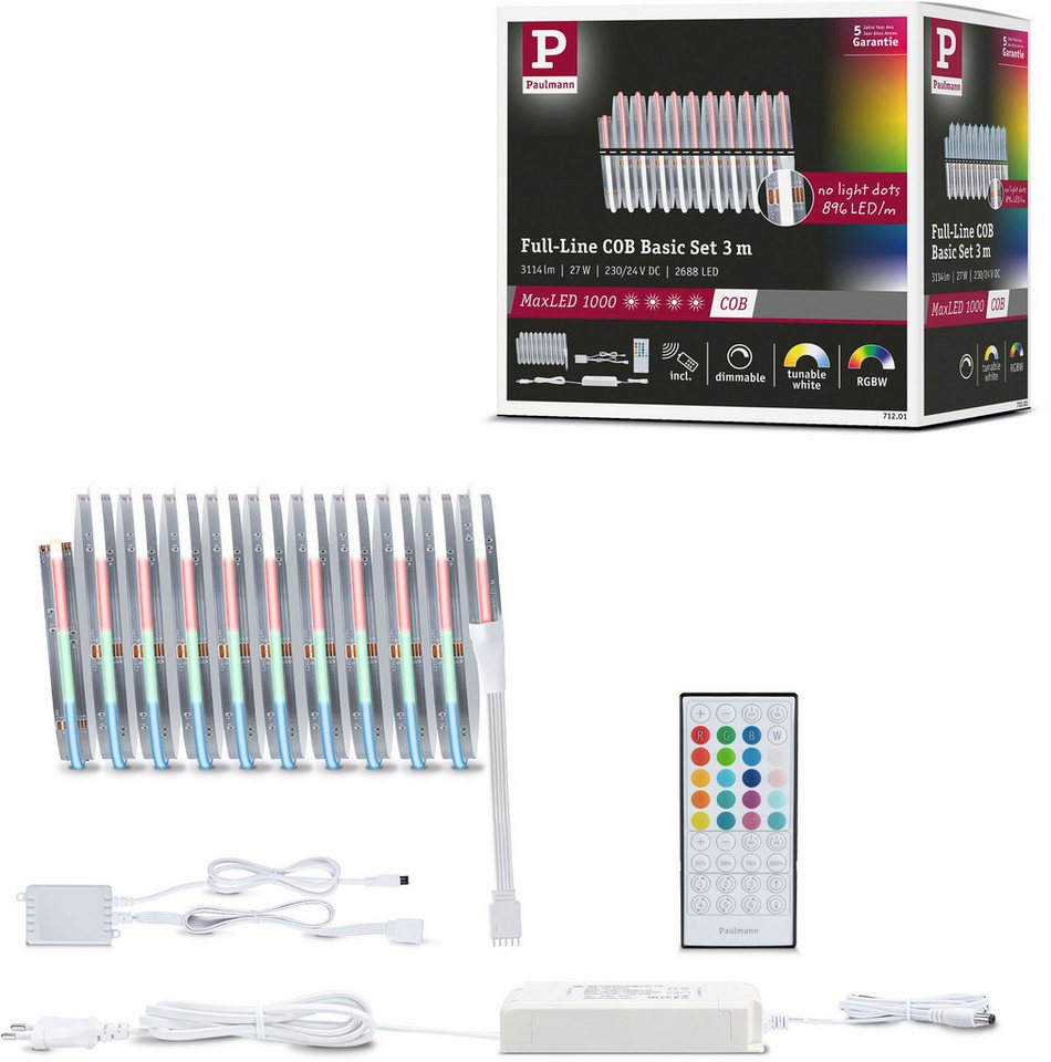 Paulmann LED-Streifen MaxLED 1000 LED Strip Full-Line COB Basisset, Memoryfunktion, Farbwechsler, Farbsteuerung, Dimmer Paulmann LED-Streifen MaxLED 1000 LED Strip Full-Line COB Basisset, Memoryfunktion, Farbwechsler, Farbsteuerung, Dimmer von Paulmann