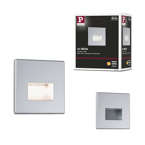 Paulmann 99495 LED Wandeinbauleuchte Edge Quadro eckig 80x5mm 1,2W 50lm 230V 2700K Chrom matt Deckenspot inkl. Leuchtmittel von Paulmann