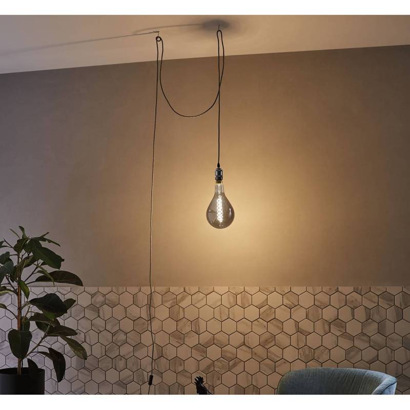 home24 Pendelleuchte Eldar IV 4 x 200 x 4cm Grau Mischgewebe E27 von home24