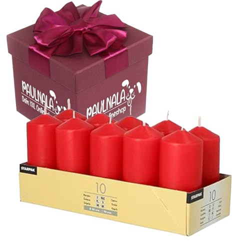 Stumpenkerzen Ø 40 mm, 90 mm rot,17918 10 Stück inkl. Überraschungsgeschenk von Paulnala.de von Paulnala Dein XXL Onlineshop