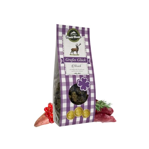 Pauls Beute Großes Glück Hirsch | 500g | Getreidefreie Hundeleckerli | 85% Hirschfleisch mit Süßkartoffel, Preiselbeere & Petersilie | Natürliche Hunde Snacks | Luftgetrocknet | Zusatzfrei von Pauls Beute