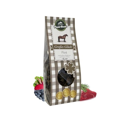 Pauls Beute Großes Glück Pferd | 500g | Getreidefreie Hundeleckerli | 85% Pferdefleisch mit Roter Beete, Heidelbeere & Oregano | Natürliche Hunde Snacks | Luftgetrocknet | Ohne Zusätze von Pauls Beute