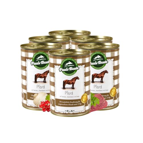 Pauls Beute Hochwertiges Hundefutter Nass | Single-Protein Pferd 60% | 6 x 400g | Mit Gingko & Johannisbeeren | Getreidefreies Nassfutter für ausgewachsene Hunde | Ohne Zusätze | Leicht verdaulich Pauls Beute Hochwertiges Hundefutter Nass | Single-Protein Pferd 60% | 6 x 400g | Mit Gingko & Johannisbeeren | Getreidefreies Nassfutter für ausgewachsene Hunde | Ohne Zusätze | Leicht verdaulich von Pauls Beute