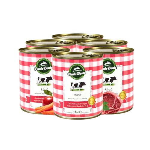 Pauls Beute Hochwertiges Hundefutter Nass | Single-Protein Rind 60% | 6 x 800g | Mit Karotte & Apfel | Getreidefreies Nassfutter für ausgewachsene Hunde | Ohne Zusätze | Leicht verdaulich Pauls Beute Hochwertiges Hundefutter Nass | Single-Protein Rind 60% | 6 x 800g | Mit Karotte & Apfel | Getreidefreies Nassfutter für ausgewachsene Hunde | Ohne Zusätze | Leicht verdaulich von Pauls Beute