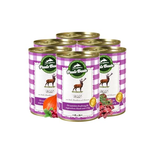 Pauls Beute Hochwertiges Hundefutter Nass | Single-Protein Wild 61% | 6 x 400g | Mit Kürbis & Preiselbeeren | Getreidefreies Nassfutter für ausgewachsene Hunde | Ohne Zusätze | Leicht verdaulich Pauls Beute Hochwertiges Hundefutter Nass | Single-Protein Wild 61% | 6 x 400g | Mit Kürbis & Preiselbeeren | Getreidefreies Nassfutter für ausgewachsene Hunde | Ohne Zusätze | Leicht verdaulich von Pauls Beute