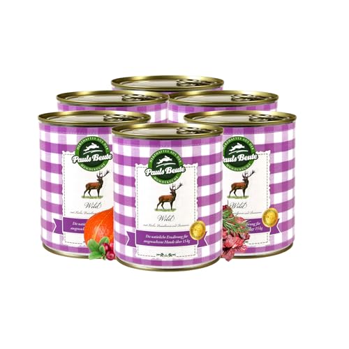 Pauls Beute Hochwertiges Hundefutter Nass | Single-Protein Wild 61% | 6 x 800g | Mit Kürbis & Preiselbeeren | Getreidefreies Nassfutter für ausgewachsene Hunde | Ohne Zusätze | Leicht verdaulich Pauls Beute Hochwertiges Hundefutter Nass | Single-Protein Wild 61% | 6 x 800g | Mit Kürbis & Preiselbeeren | Getreidefreies Nassfutter für ausgewachsene Hunde | Ohne Zusätze | Leicht verdaulich von Pauls Beute