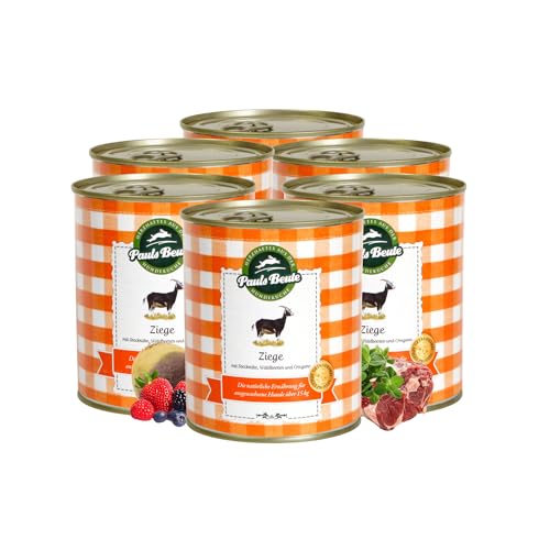 Pauls Beute Hochwertiges Hundefutter Nass | Single-Protein Ziege 60% | 6 x 800g | Mit Steckrübe & Waldbeeren | Getreidefreies Nassfutter für ausgewachsene Hunde | Ohne Zusätze | Leicht verdaulich von Pauls Beute