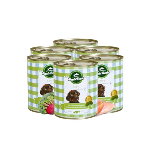 Pauls Beute Hochwertiges Welpenfutter Nass | Junior Hühnchen 60,3% | 6 x 800g | Rote Beete, Brokkoli & Birne | Getreidefreies Hundefutter für Welpen | Ideal für heranwachsende Hunde | Ohne Zusätze von Pauls Beute