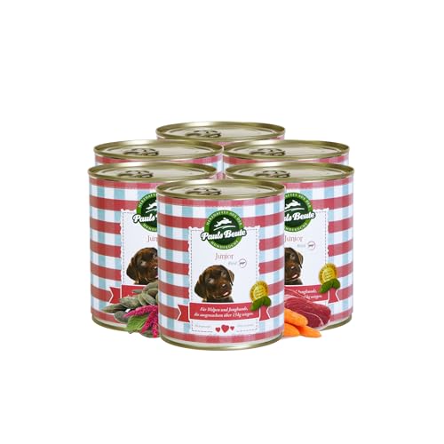 Pauls Beute Hochwertiges Welpenfutter Nass | Junior Rind 60,4% | 6 x 800g | Mit Amaranth, Äpfeln & Leinöl | Getreidefreies Hundefutter für Welpen | Ideal für heranwachsende Hunde | Ohne Zusätze von Pauls Beute