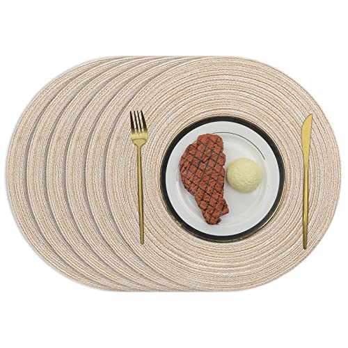 Pauwer Rund 6er Set Platzsets Beige Baumwolle Waschbar Tischsets Platzdeckchen Hitzebeständig Geflochtene Platzsets für Hochzeit, Fest, Küche von Pauwer