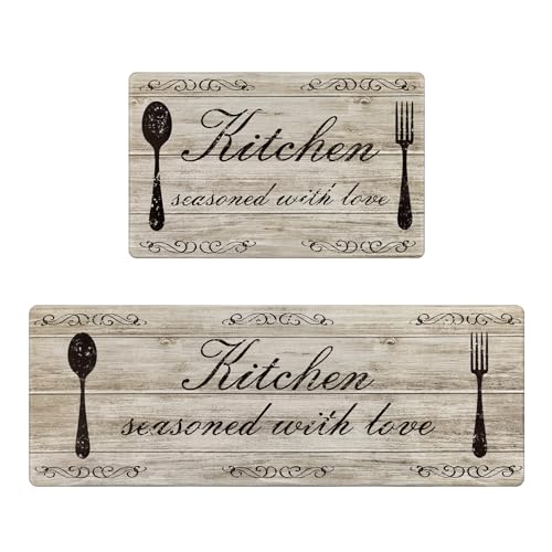 Pauwer Anti-Müdigkeit-Küchenmatte, 2er-Set, rutschfeste Küchenteppiche und -matten, Bauernhaus, wasserdicht, Memory-Schaum, Küchenteppich, gepolsterte Küchenbodenmatten, Bequeme Stehmatte für Küche, von Pauwer