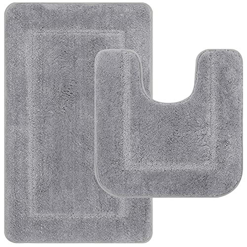 Pauwer Badematten und WC Vorleger Microfaser Weiches Badteppich badvorleger rutschfest Waschbar Badezimmerteppich Set(Grau, 53 x 86 cm + 50 x 50 cm) von Pauwer