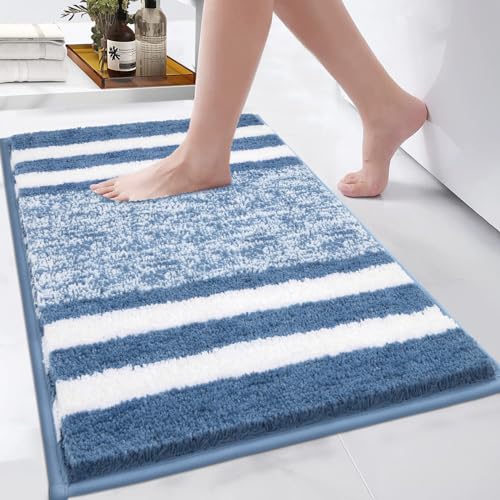 Pauwer Badezimmerteppich 45 x 65 cm, Waschbar rutschfeste Badematte Weich Saugfähige Badvorleger Mikrofaser Duschvorleger für Wohnzimmer Schlafzimmer Badezimmer，Blau von Pauwer