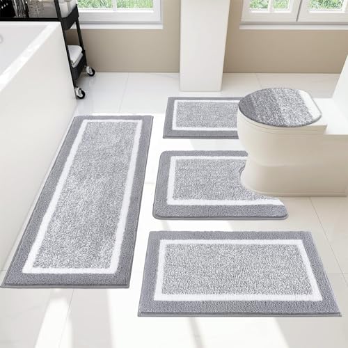 Pauwer Badezimmerteppich-Sets – 5-teiliges Set mit Deckelbezug, U-förmige Kontur-WC-Matte, saugfähige Mikrofaser-Plüsch-Badematten, rutschfest, maschinenwaschbar, Badezimmer-Fußmatten Pauwer Badezimmerteppich-Sets – 5-teiliges Set mit Deckelbezug, U-förmige Kontur-WC-Matte, saugfähige Mikrofaser-Plüsch-Badematten, rutschfest, maschinenwaschbar, Badezimmer-Fußmatten von Pauwer