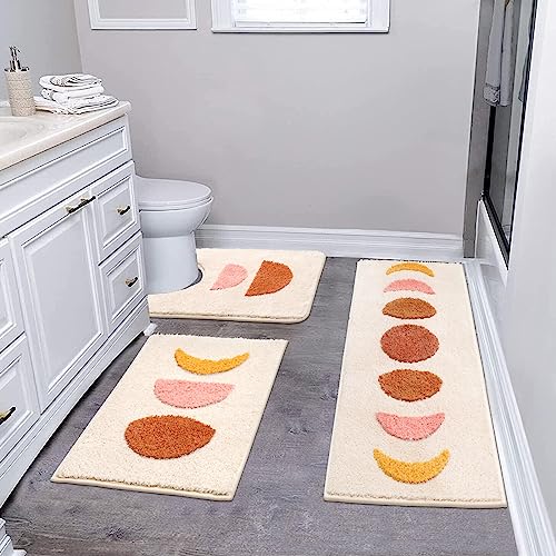 Pauwer Boho-Badezimmer-Set, 3-teilig, rutschfeste Mikrofaser-Matten, saugfähige Dusch- und WC-Teppiche, böhmischer Badezimmerläufer von Pauwer