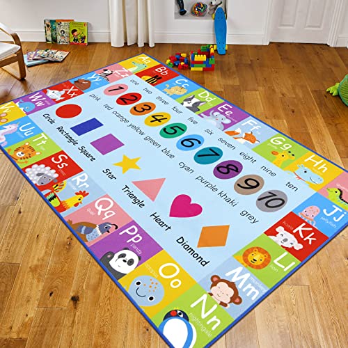Pauwer Kinder Spielteppichmatte Extra groß 100 x 150 cm Spielzeitsammlung ABC Alphabet, Zahlen, Formen, Tier und Farbe Lernbereich Teppich für Wohnzimmer Schlafzimmer Spielzimmer Klassenzimmer von Pauwer