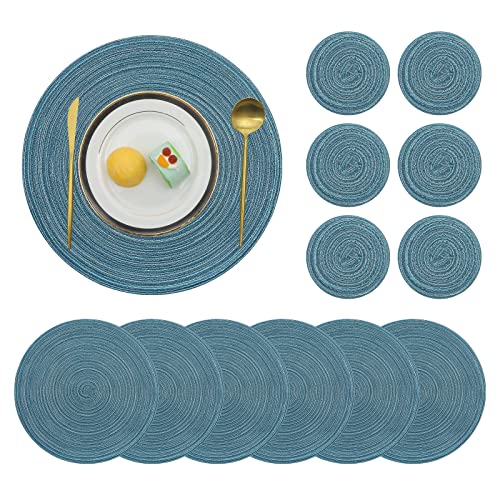 Pauwer Platzsets und Untersetzer 6er Set, Runde Baumwolle Hitzebeständig Platzdeckchen Waschbare rutschfest Tischmatte mit Untersetzer für Esszimmer, Küche, Hochzeit, Party von Pauwer
