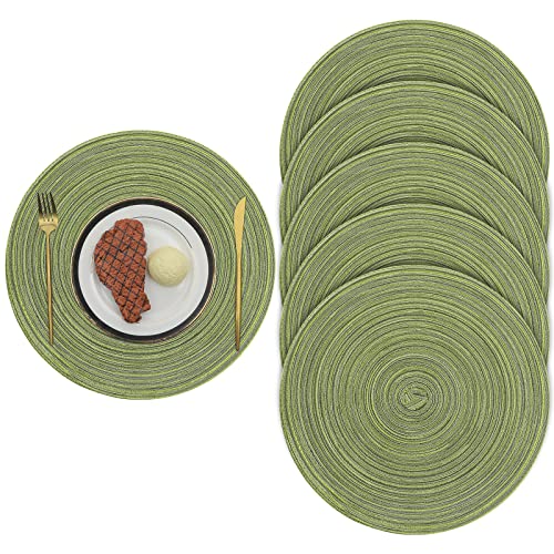 Pauwer Rund 6er Set Platzsets Abwaschbar Hitzebeständigen Platzdeckchen Gewebte rutschfest Abgrifffeste Tischsets 38cm,Grün von Pauwer