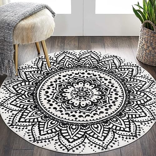 Pauwer Boho Rund Teppiche Weich Flauschiger Vorleger rutschfest Waschbar Teppich Baumwolle Bettvorleger Teppiche für Kinderzimmer, Schlafzimmer, Wohnzimmer, Größe: Ø 120cm von Pauwer