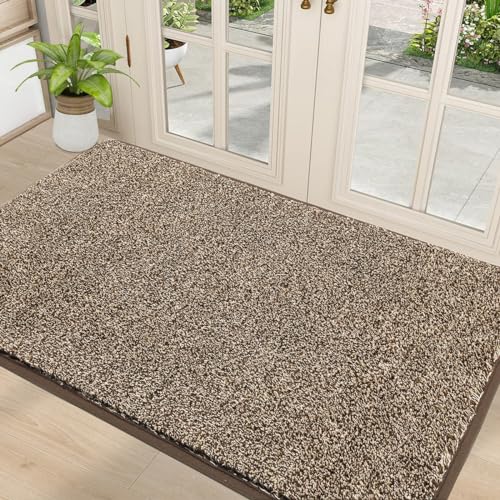 Pauwer Schmutzfänger Fußmatte Türvorleger Waschbare rutschfeste Pflegeleichte Eingangsmatte Sauberlauf-Matte Schmutzfänger Wasserabsorbierend Türmatte Innen und Außen (90x150cm, Khaki) von Pauwer