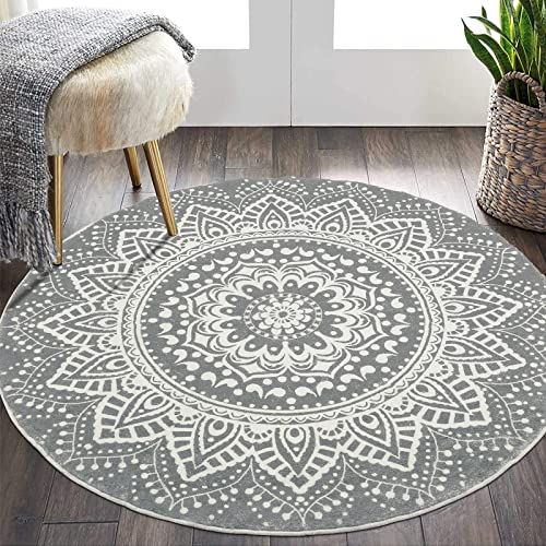 Pauwer Weich Teppich Rund 120 cm Waschbar rutschfest Wohnzimmerteppich Shaggy Flauschiger Kleiner Bettvorleger Schlafzimmer Boho Hochflor, Dunkelgrau von Pauwer