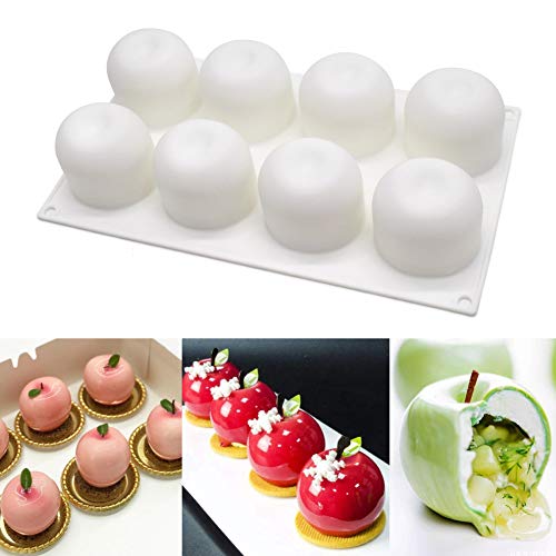 Silikon-Kuchenform mit 8 Mulden, 3D-Silikon-Backform für Cupcakes, Gebäck, Dessert, Mousse, Apfelform von Pauzle