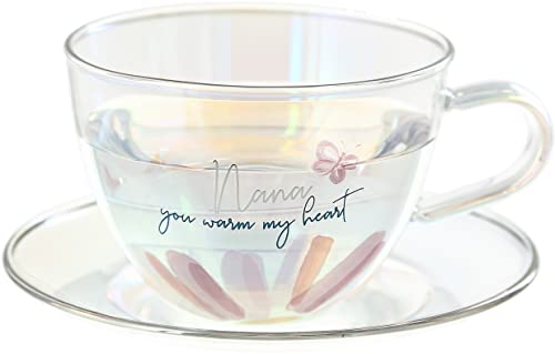 Pavilion – Nana – 200 ml Glas-Teetasse mit Untertassen-Set, schillernde Kaffeetasse, Schmetterling-Teetasse, Muttertagsgeschenkideen, Nana-Tasse, 1 Stück – 2 Stück von Pavilion Gift Company