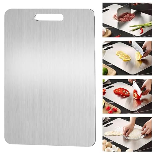 Pavlleen Titan Schneidebrett, Edelstahl Schneidebrett, Doppelseitiges Lebensmittel Grade, Edelstahl S304, BPA-frei, für Fleisch, Brot, Gemüse, Obst Schneiden (34 x 23 cm) von Pavlleen