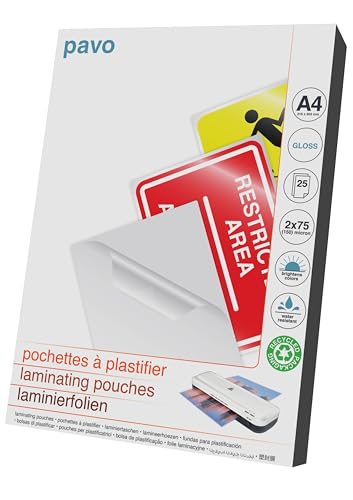 Pavo - Laminierfolien A4 75/80 mic, 25 Stück - Glänzend von Pavo