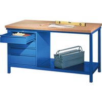 Pavoy Stahl-Werkbank 1500 mm, 1 Boden, 1 x 4 Schubladen, Korpus / Front Enzianblau von Pavoy