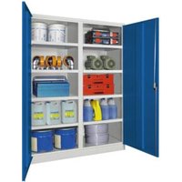 Pavoy Schwerlastschrank 1950/1470/630, Trennwand, 8 Fachböden a 200 kg, RAL 7035/5010 von Pavoy