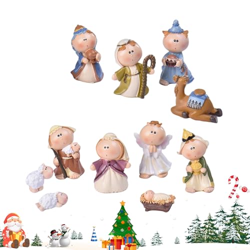 Pavsicgn Weihnachtskrippen Set | 11-Teilige Miniatur Krippenfiguren Szene | Wohnaccessoire Für Inneneinrichtung Tischregal Schrank Eingangsbereich Büro Wohnzimmer Schlafzimmer Kirche Hochzeiten | von Pavsicgn