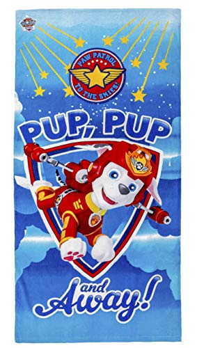 Paw Patrol Strandtuch, Badetuch, 140 cm x 70 cm, 83% Baumwolle, 17% Polyester, Chase, Rubble und Marshall, für Kinder (Hellblau) von PAW PATROL