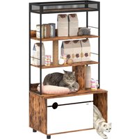 2-in-1 Katzenklo Schrank, Katzenklo mit 3-Ebenen-Regal Katzenhaus Braun von PawHut