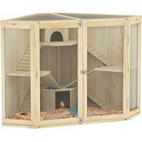 Hamsterkäfig aus Holz, Kleintierstall mit 4 Ebenen, Fütterungsstation, Wippe von PawHut