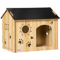 Hundehütte aus Holz Kleintierhaus mit Lüftungsöffnungen Hundehaus mit Dach Hundehöhle Indoor MDF Eiche+Schwarz 69 x 50 x 58,5 cm Hundehütte aus Holz Kleintierhaus mit Lüftungsöffnungen Hundehaus mit Dach Hundehöhle Indoor MDF Eiche+Schwarz 69 x 50 x 58,5 cm von PawHut
