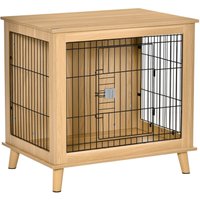 Hundekäfig aus Holz mit Tischoberfläche Hundebox Tierkäfig Natur 81 x 58,5 x 76 cm von PawHut