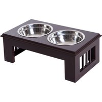 Hundenapf Futternapf Futterschüssel Erhöhter 2 Näpfe Edelstahl MDF Kaffee von PawHut