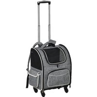 Hundetrolley Transporttasche Trolley für Hund und Katzen 2-in-1 Haustierrucksack Hundetasche mit Tür und Fenster atmungsaktiv Oxfordstoff Grau 43 x 33 x 51,5 cm von PawHut