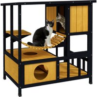 Katzenhaus aus Holz Katzenhöhle Katzenhütte mit Hängebrücke bis 5 kg Gelb Katzenhaus aus Holz Katzenhöhle Katzenhütte mit Hängebrücke bis 5 kg Gelb von PawHut