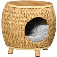 Katzenhöhle aus Rattan 2-in-1 Design Katzenkorb mit Kissen Katzenhütte von PawHut