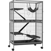 Kleintierkäfig mit Hängematte, Nagetierkäfig mit Rollen, 80 x 52 x 128 cm, Grau von PawHut