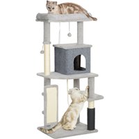 Kratzbaum 132 cm Katzenbaum mit Katzenhöhle, für Katzen bis 6 kg, Hellgrau von PawHut