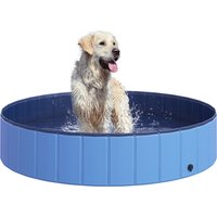 PawHut Hundepool  Großes Schwimmbad für Hunde, Planschbecken aus PVC+Holz, Blau, Ø140xH30 cm, Ideal für den Sommer  Aosom.de von PawHut
