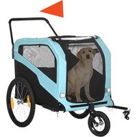 PawHut 2-in-1 Hundeanhänger, Fahrradanhänger für Hunde, Hundewagen mit Reflektoren, Hundebuggy max. 30 kg, Oxford-Gewebe, Blau von PawHut