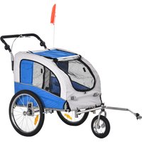 PawHut 2 in 1 Hundeanhänger Jogger Fahrradanhänger Hunde Hunde-Fahrradanhänger Blau+Grau 155 x 83 x 108 cm von PawHut